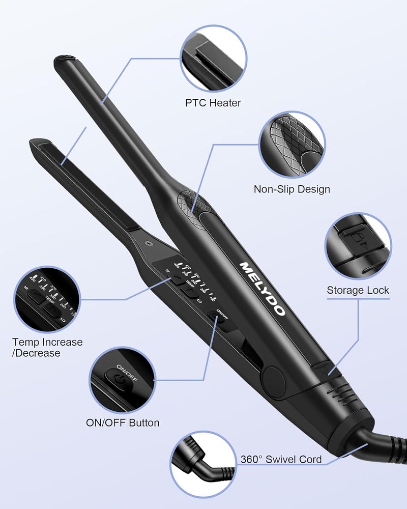 MELYDO Pencil Flat Iron, 3/10" Small Flat Irons for Short Hair, Mini Hair Straightener with Adjustable Temperature for Edges Pixie Cut and Bangs, Tiny Hair Straightener, Auto Shut Off - Image 5